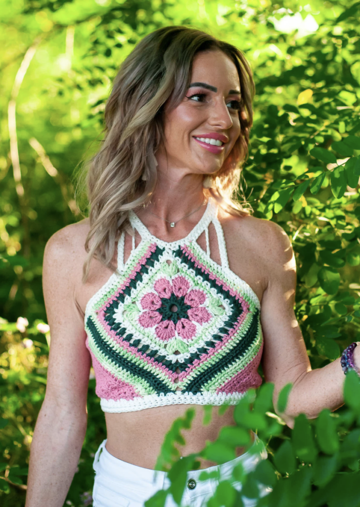 Crochet Pattern Roundup of 10 Crochet Crop Tops for Springtime done by Emily of Crochet Aweigh for Cre8tion Crochet.
